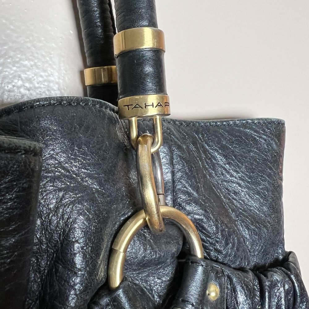 CLEAROUT! Black Tahari Leather Bucket Bag GUC - Picture 4 of 9
